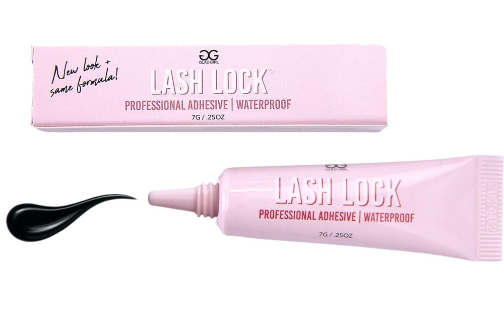 GladGirl lash-strip-flare-glue bottle demonstrates long-lasting hold for lashes