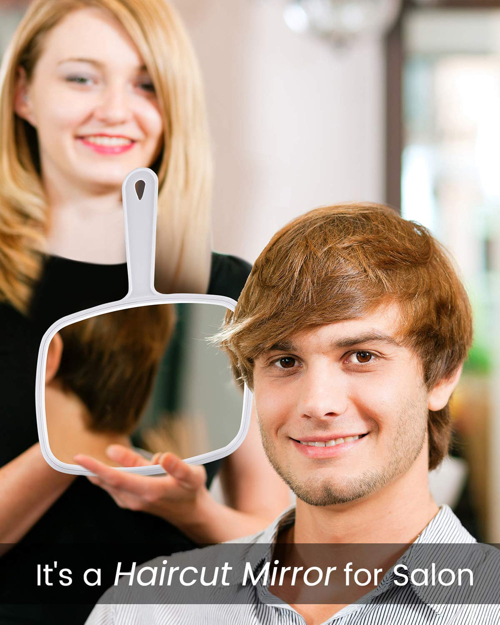 Gladmart hand mirror with hang hole enables hands-free operation.