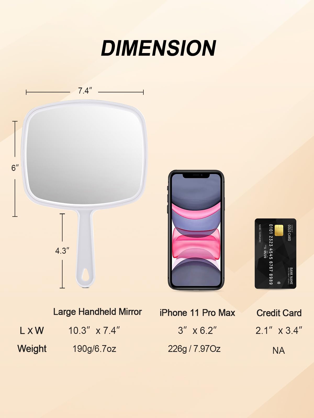 Gladmart rounded rectangle hand mirror for barber and shaving tasks.