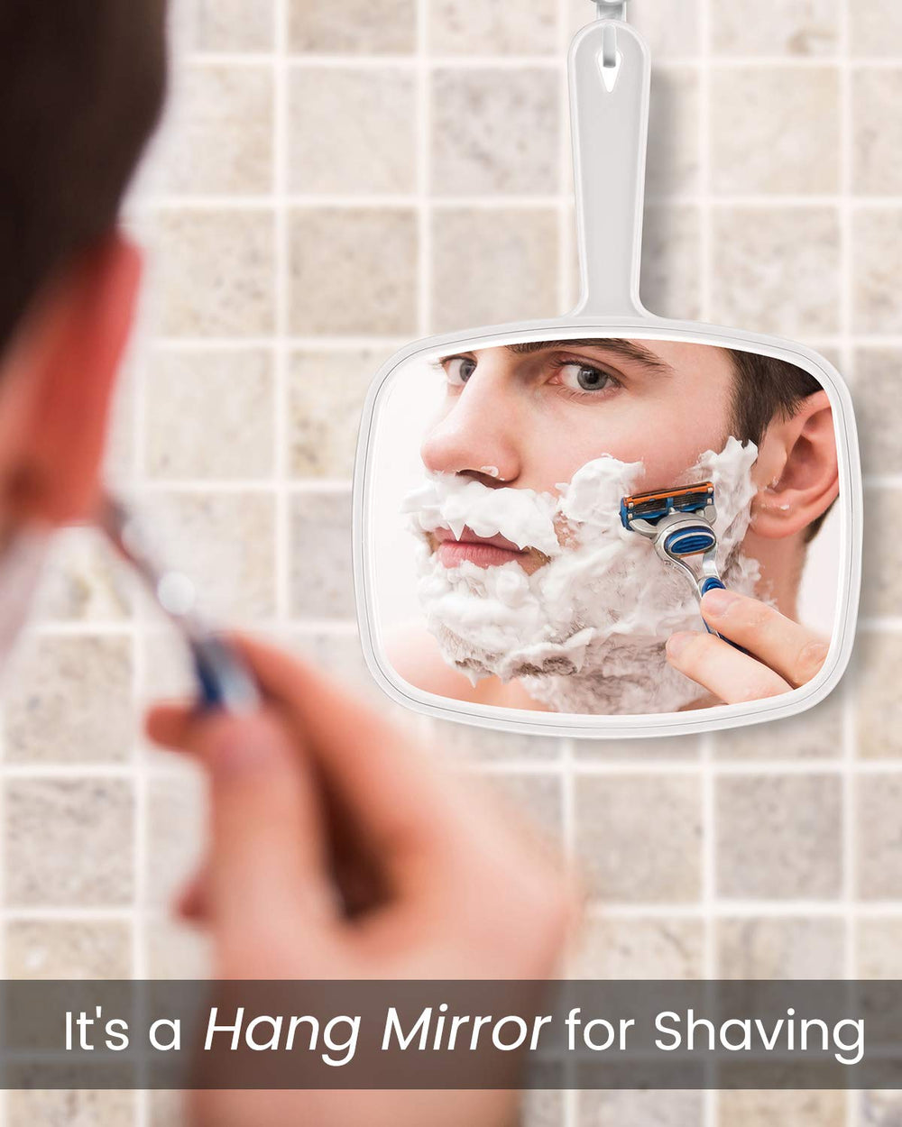 Gladmart sleek white hand mirror for everyday use and travel.