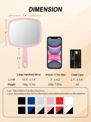 Gladmart hand mirror square pink handle for a comfortable grip during grooming.
