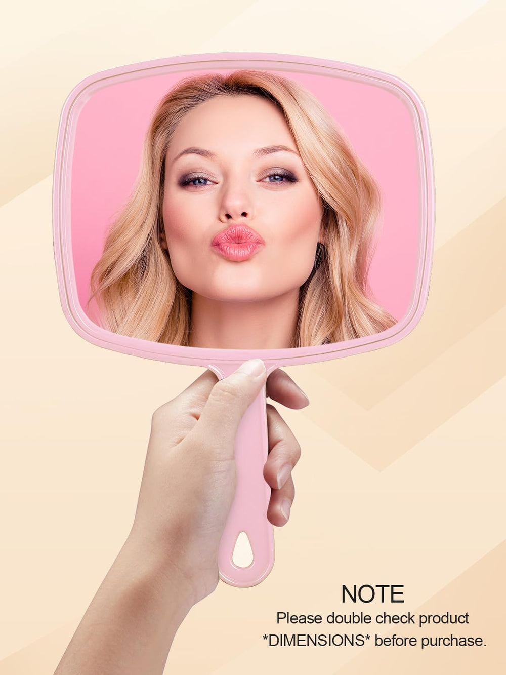 Gladmart hand mirror square pink lightweight design reduces fatigue.