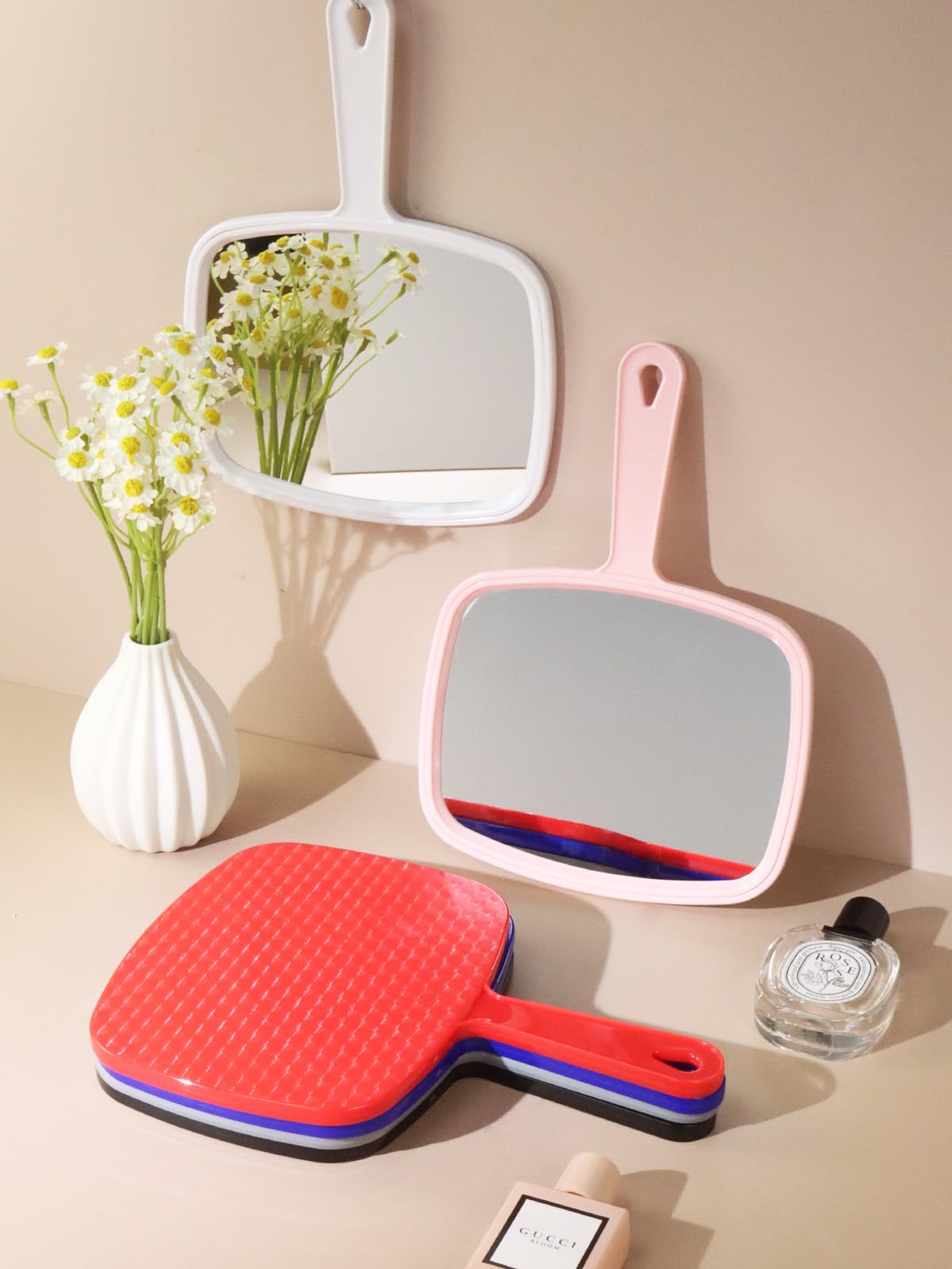 Gladmart hand mirror square pink size 7.4 by 10.3 inches for salons.