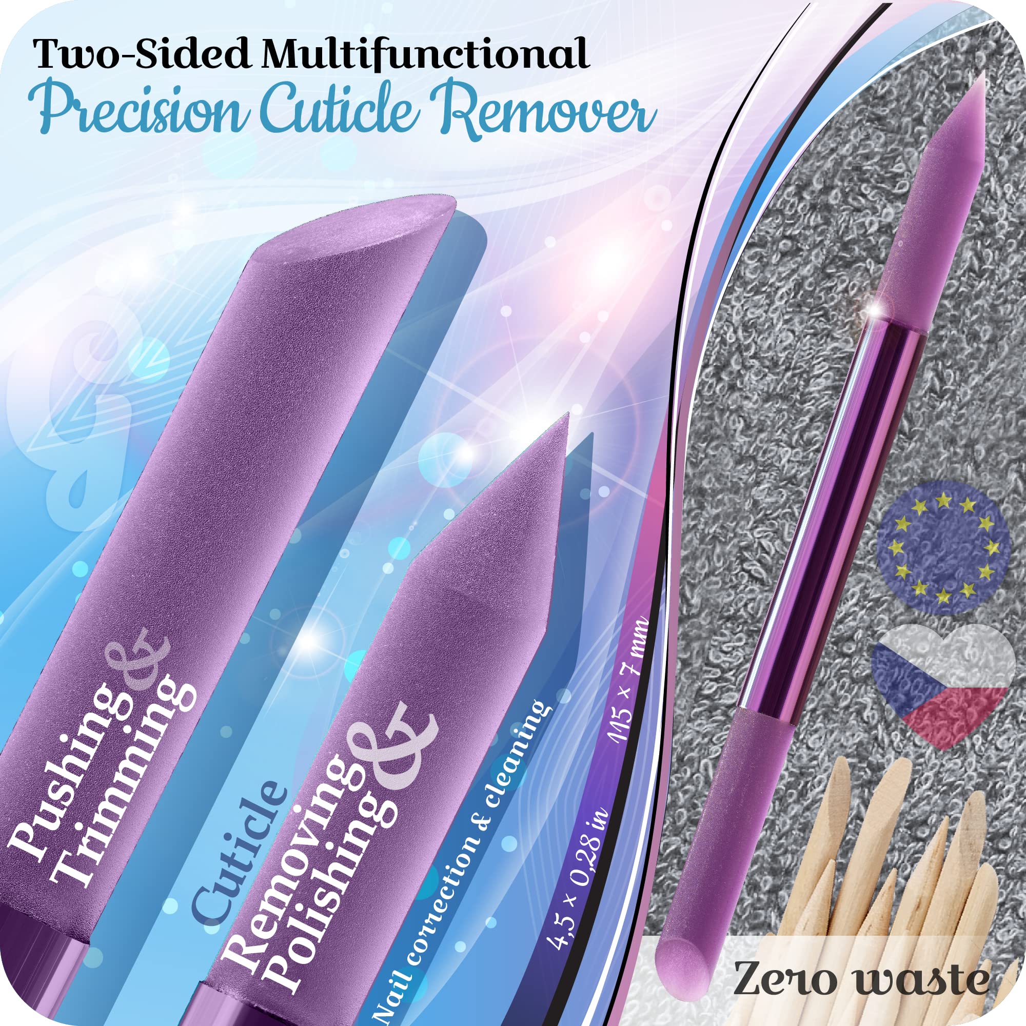 GLADZY Glass Cuticle Pusher pointed end for precise cleaning around nails