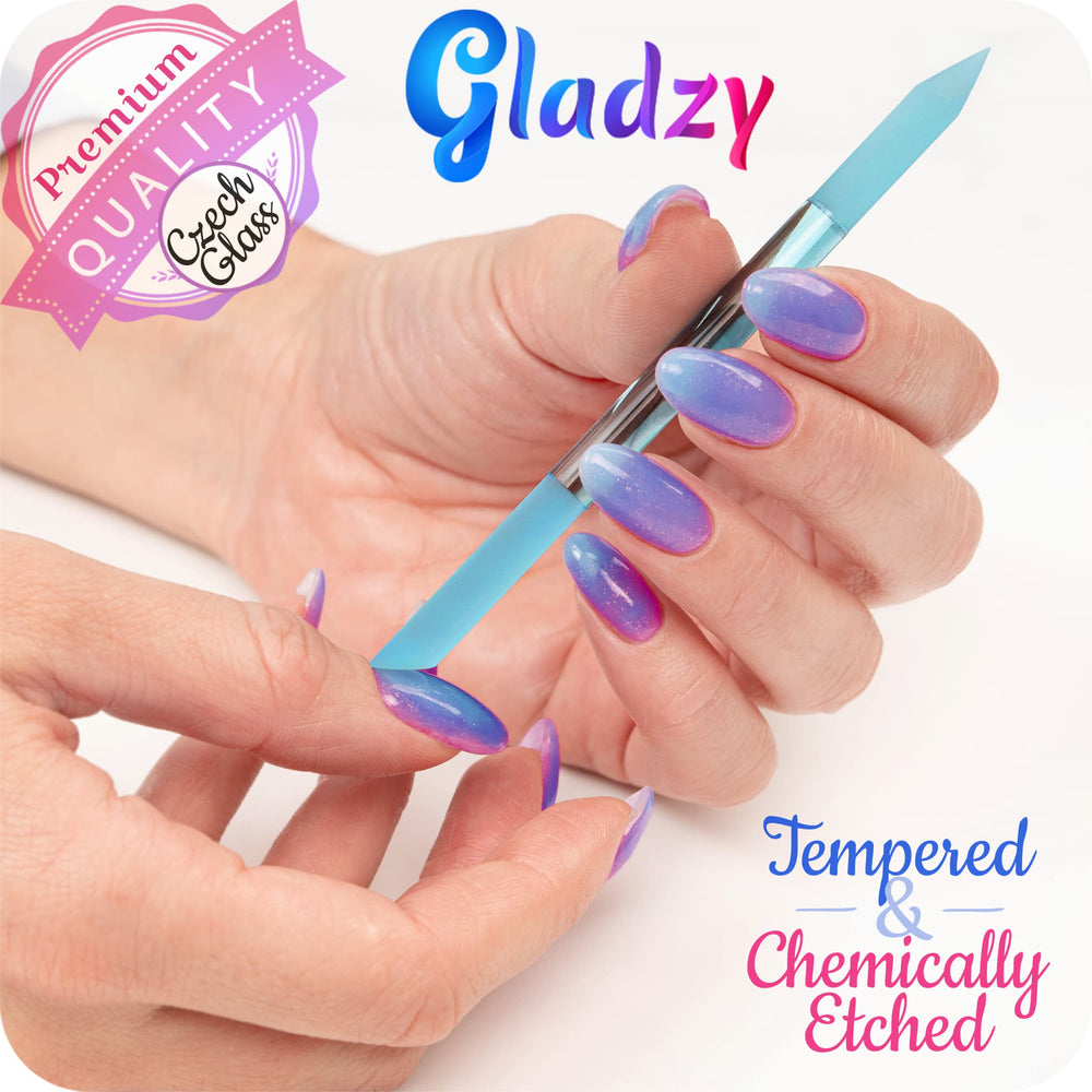 GLADZY Glass Cuticle Pusher travel sleeve included for on-the-go use.