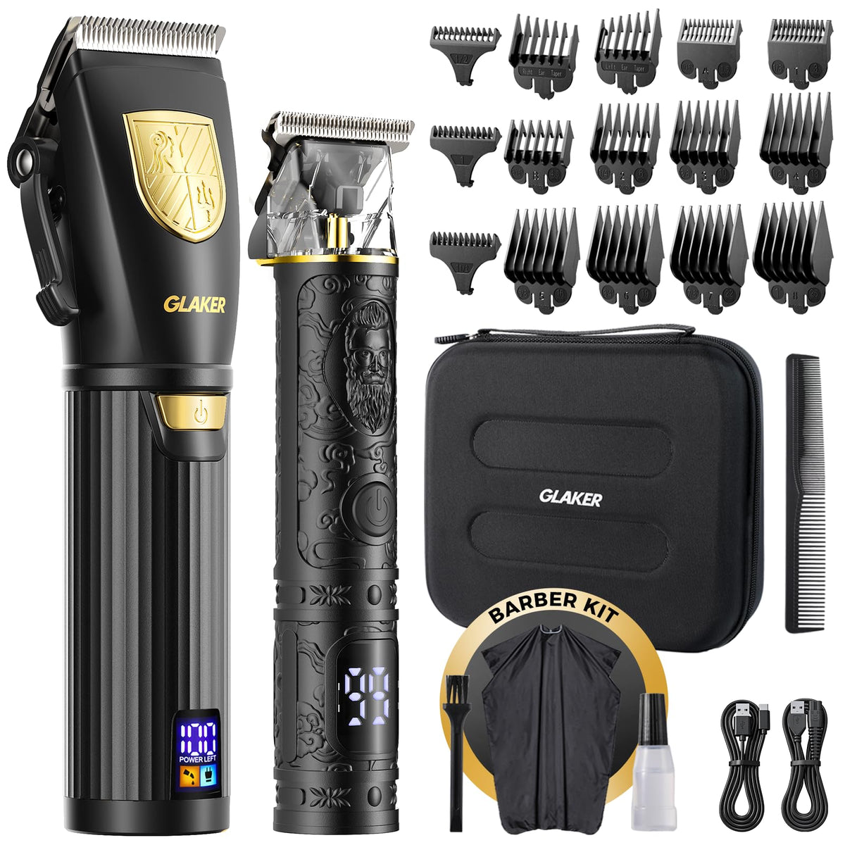 GLAKER hair clippers with LED display showing remaining battery for planning