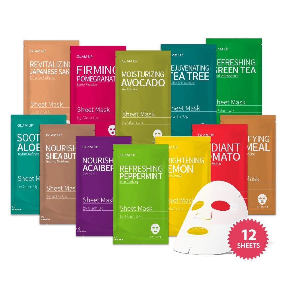 GLAM UP mascarilla facial 12-pack: diseño hidratante para piel suave y luminosa
