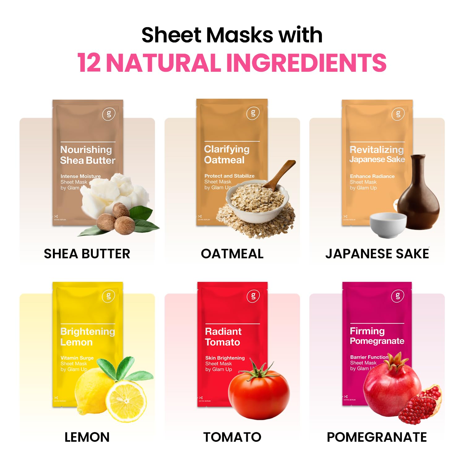 GLAM UP mascarilla facial 12-pack ritual spa en casa para cuidado diario