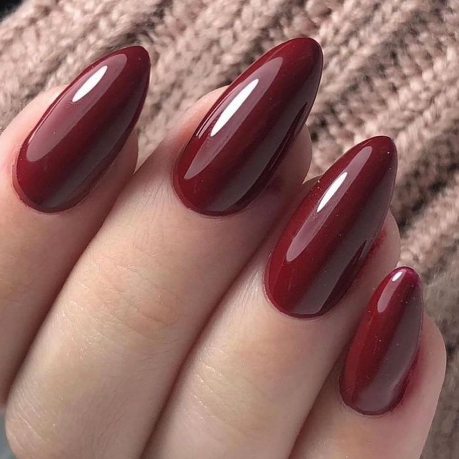 GLAMERMAID burgundy emo nails in stiletto shape for bold evenings