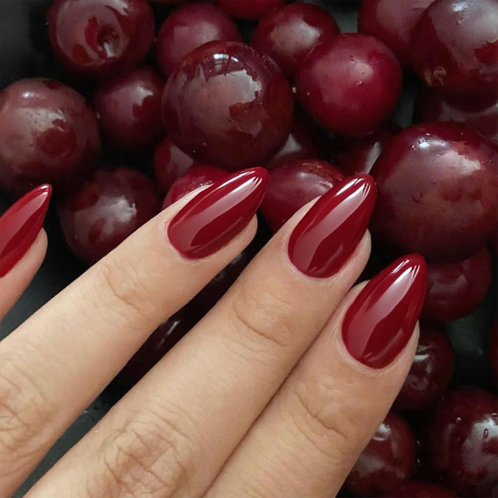 GLAMERMAID burgundy jelly gloss press-on nails with high shine