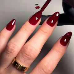 GLAMERMAID jelly soft gel finish in dark red nails for durable wear