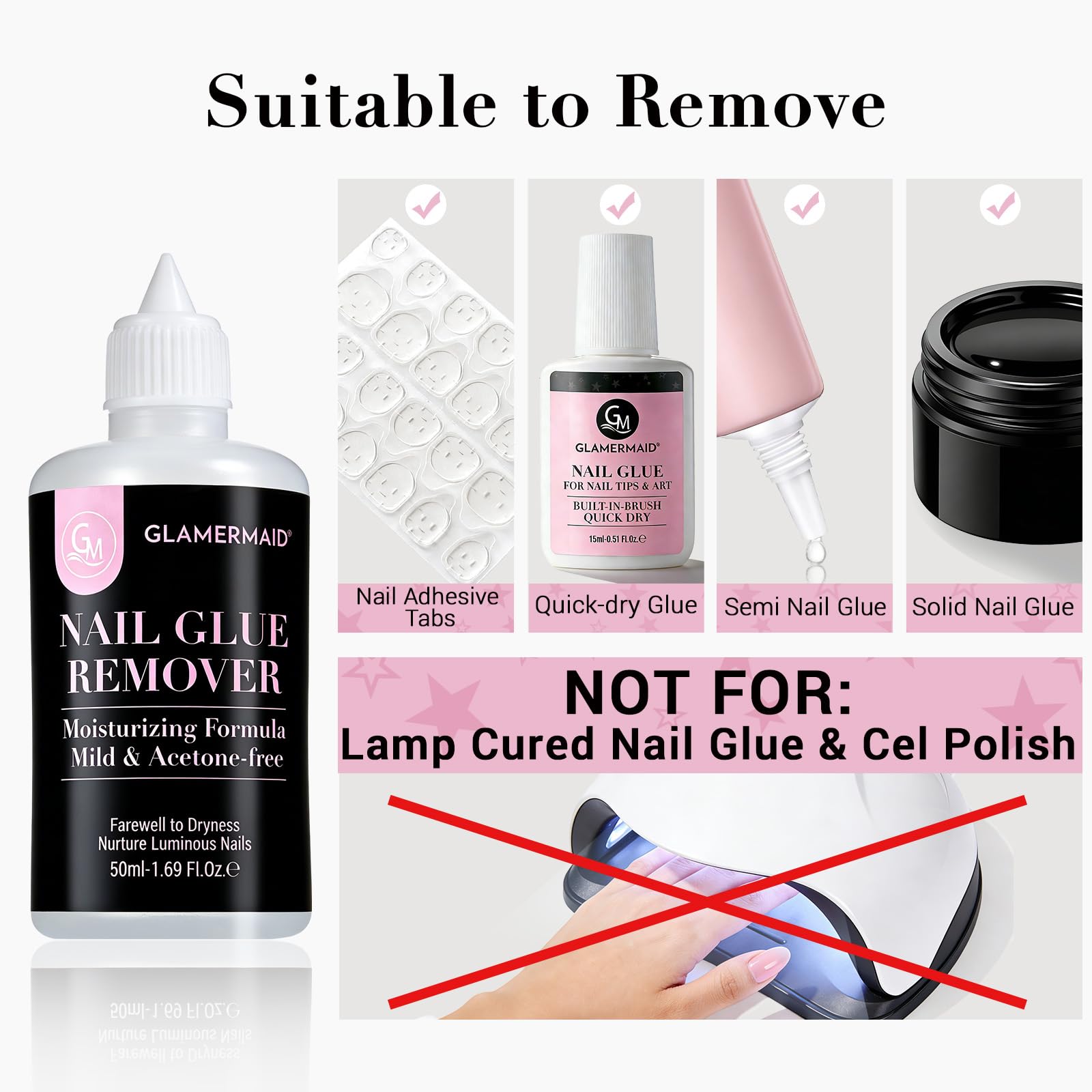 GLAMERMAID: remoción rápida del pegamento de uñas, sin dañar uñas naturales