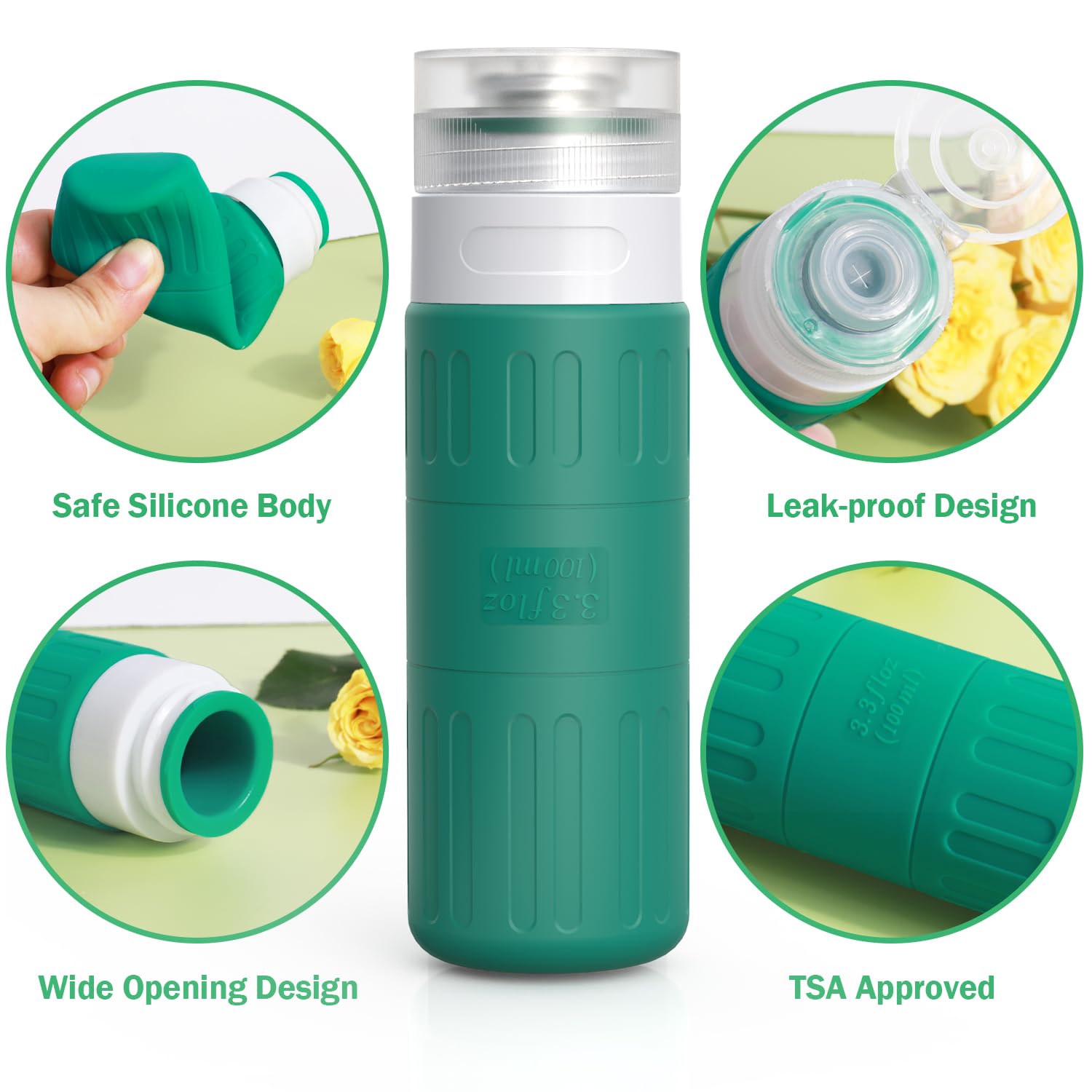 GLAMFIELDS travel press bottle for easy lotion dispensing in a compact container.