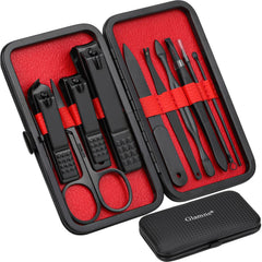 Glamne manicure set travel case opened for on-the-go grooming.