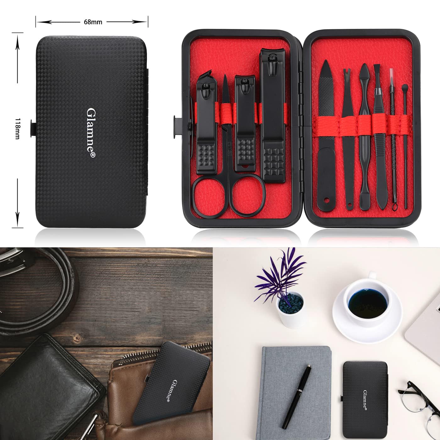 Glamne travel-friendly kit fits neatly in your bag.