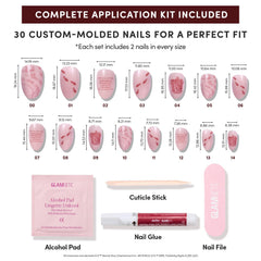 Glamnetic 30 nails in 15 sizes with storage box.