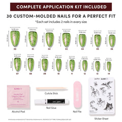 Glamnetic 30 nails in 15 sizes for a precise fit on most nails.