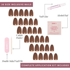Glamnetic 30 uñas en 15 tallas para un ajuste personalizado y cómodo.
