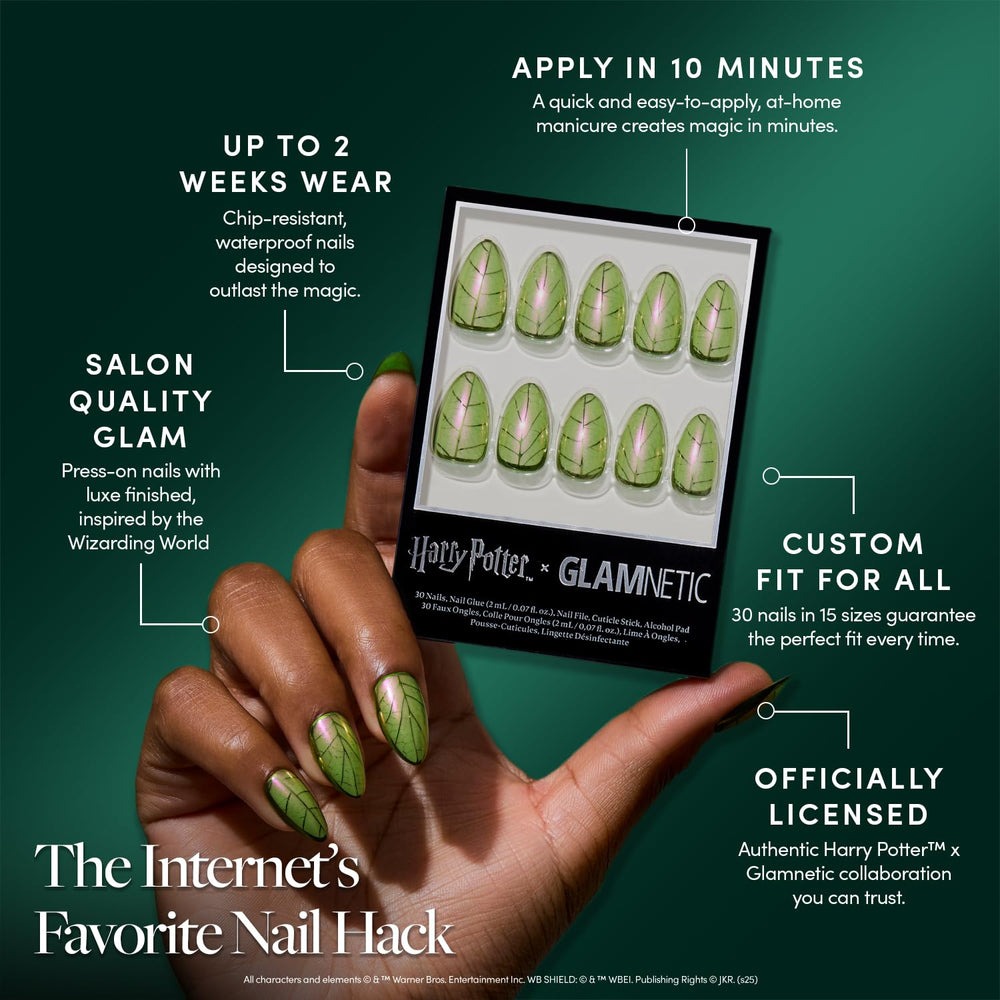 Glamnetic Harry Potter collection exclusive sticker sheet adds magical flair.