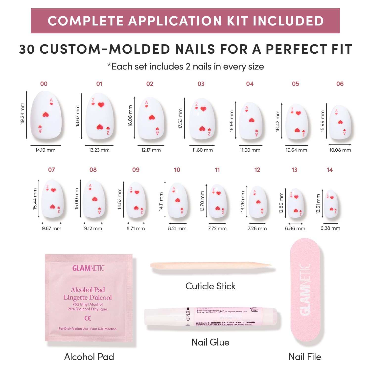 Glamnetic nail glue included for secure adhesion and quick wear.