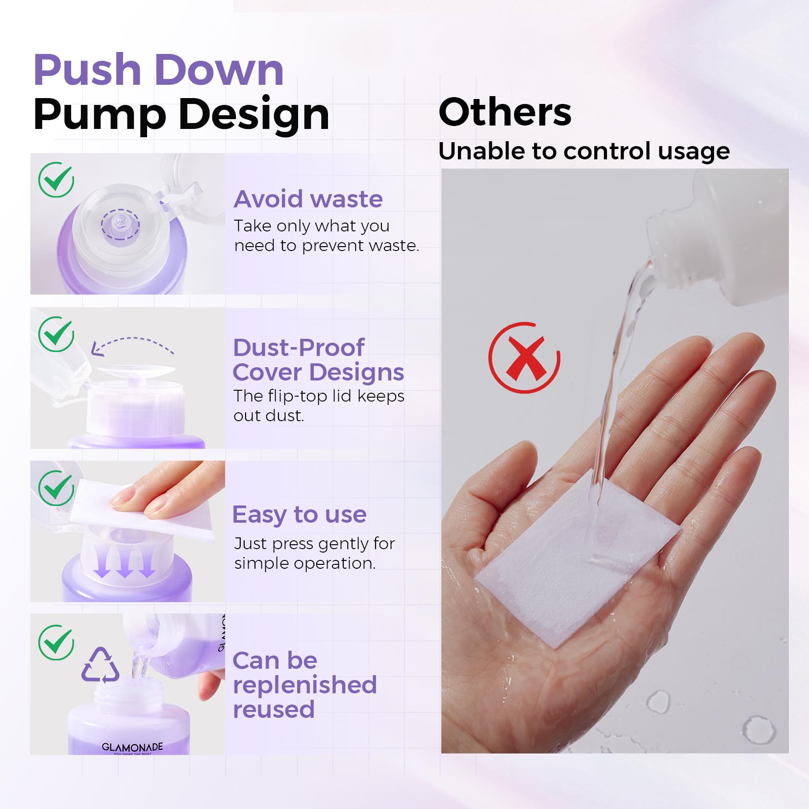 Glamonade one-touch pump in action for effortless application
