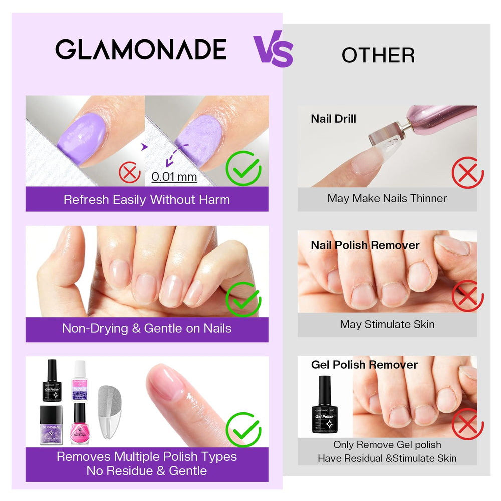 Glamonade gel polish removal demonstrating rapid lift of gel and glitter
