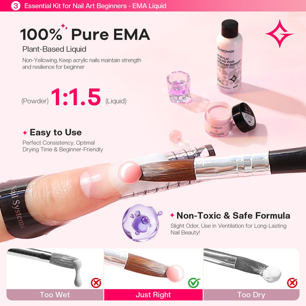 Glamonade acrylic powders provide smooth consistency for durable fills.