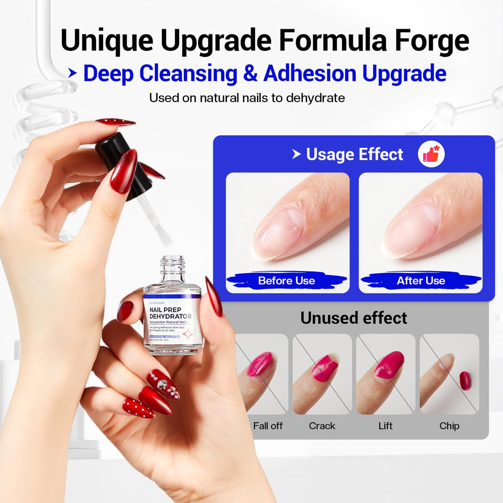 Glamonade adhesión mejorada para acrílico y gel, compatibilidad amplia.