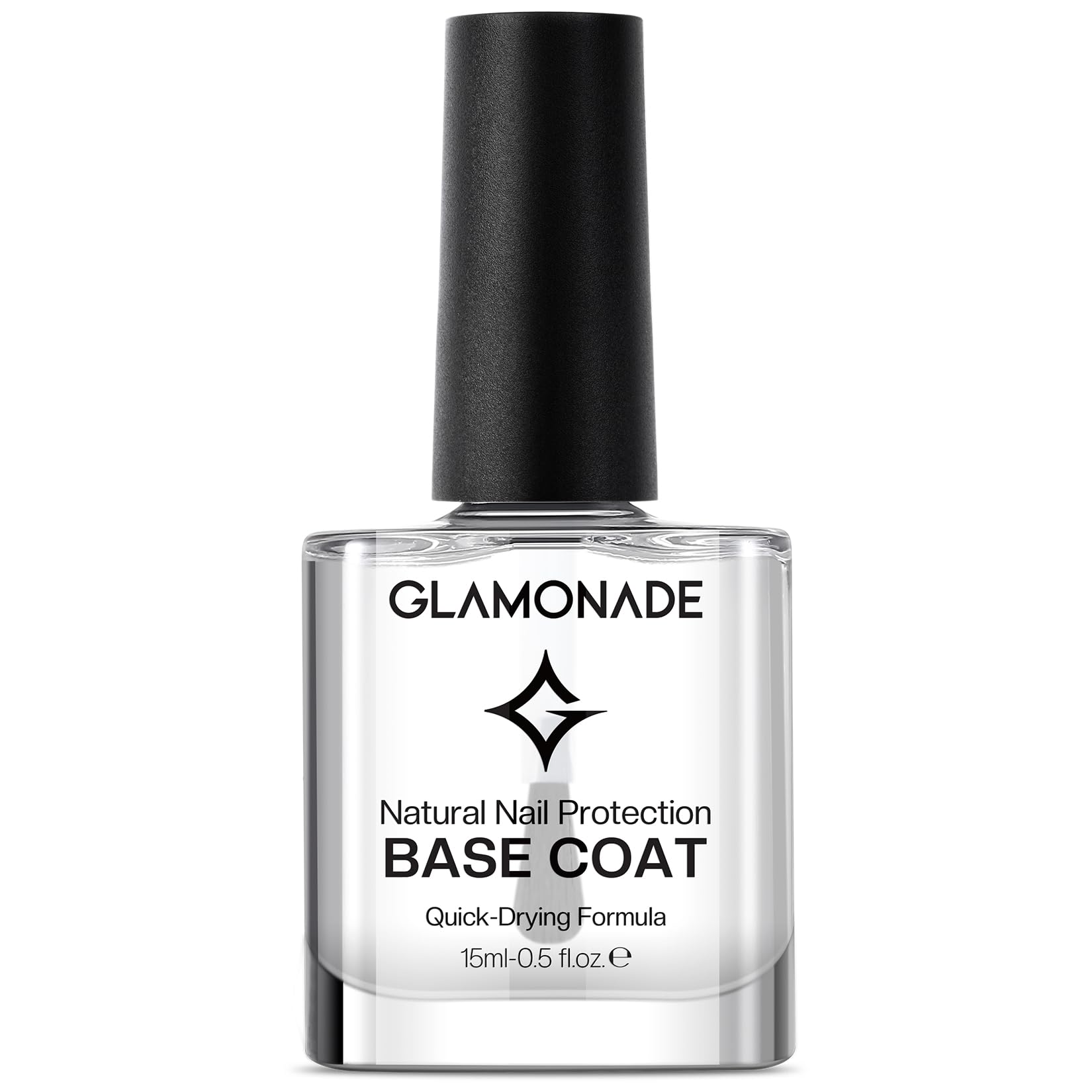 Glamonade Base Coat Clear bottle provides quick-dry protection for nails and a smooth base.