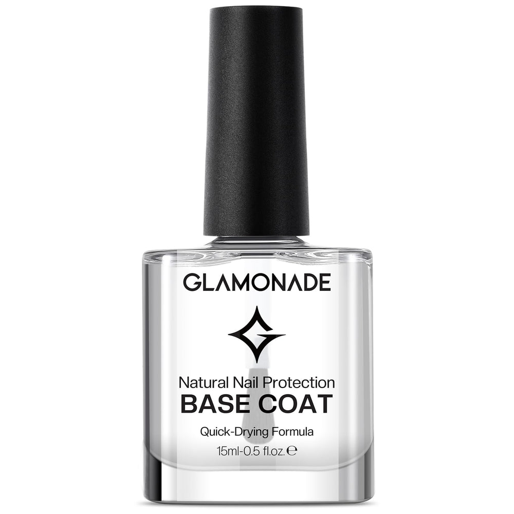 Glamonade Base Coat Clear bottle provides quick-dry protection for nails and a smooth base.