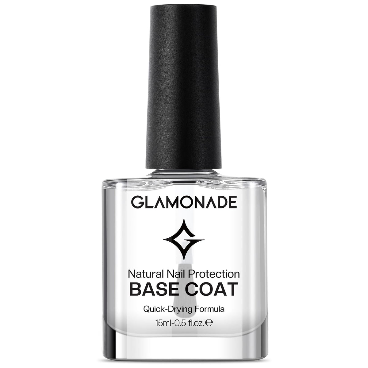 Glamonade Base Coat Clear bottle provides quick-dry protection for nails and a smooth base.