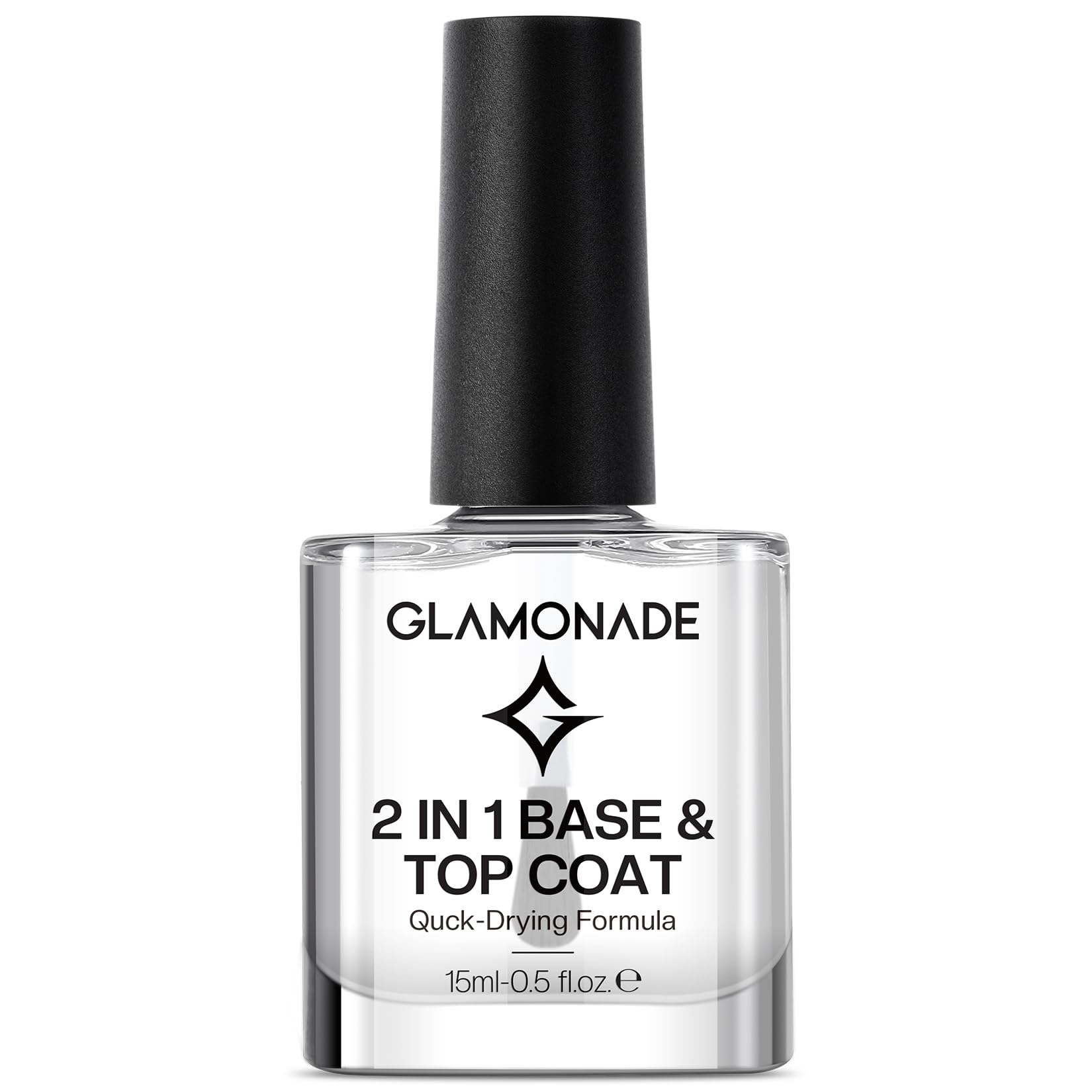 Glamonade Base Top Coat clear bottle closeup highlighting lasting shine