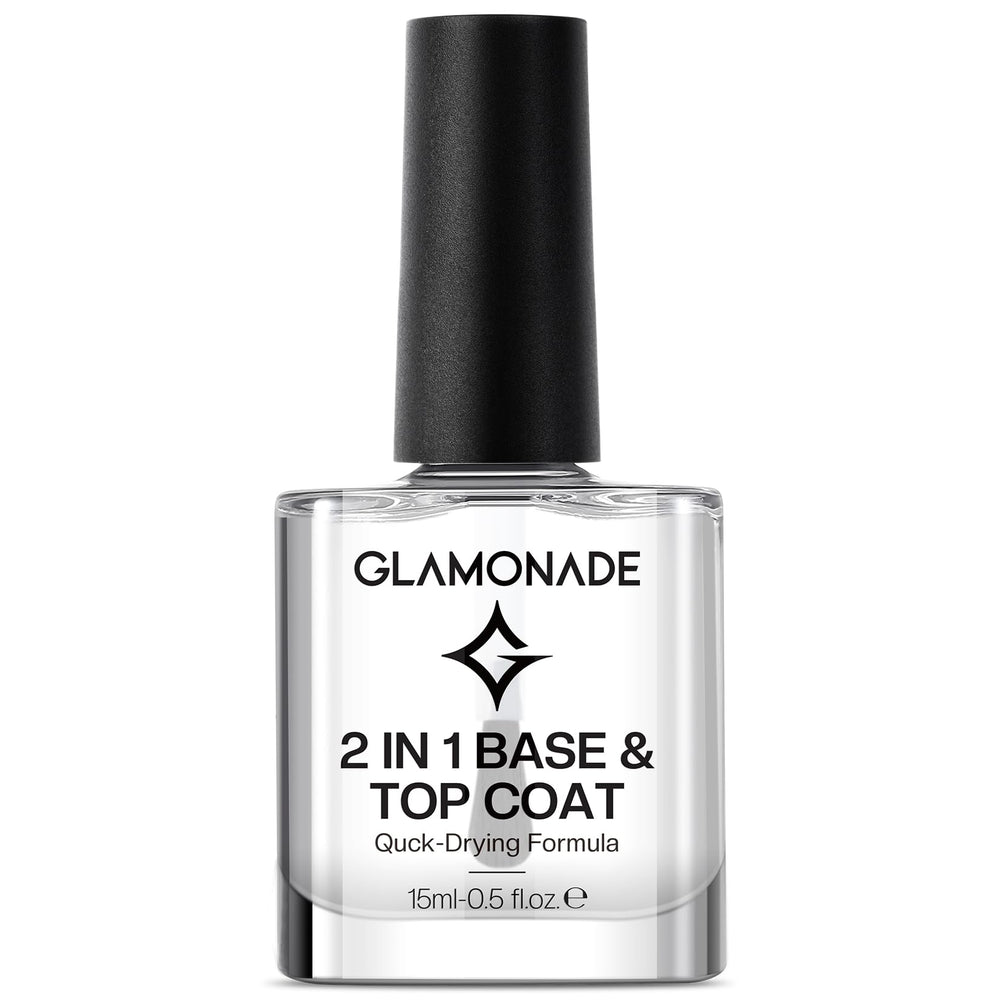 Glamonade Base Top Coat clear bottle closeup highlighting lasting shine
