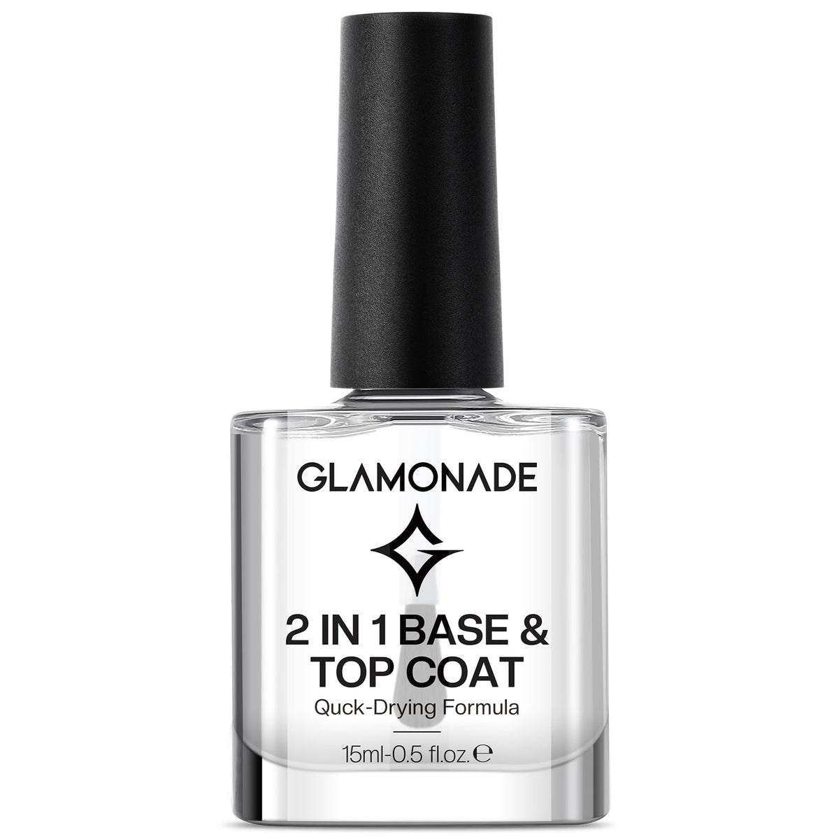 Glamonade Base Top Coat clear bottle closeup highlighting lasting shine