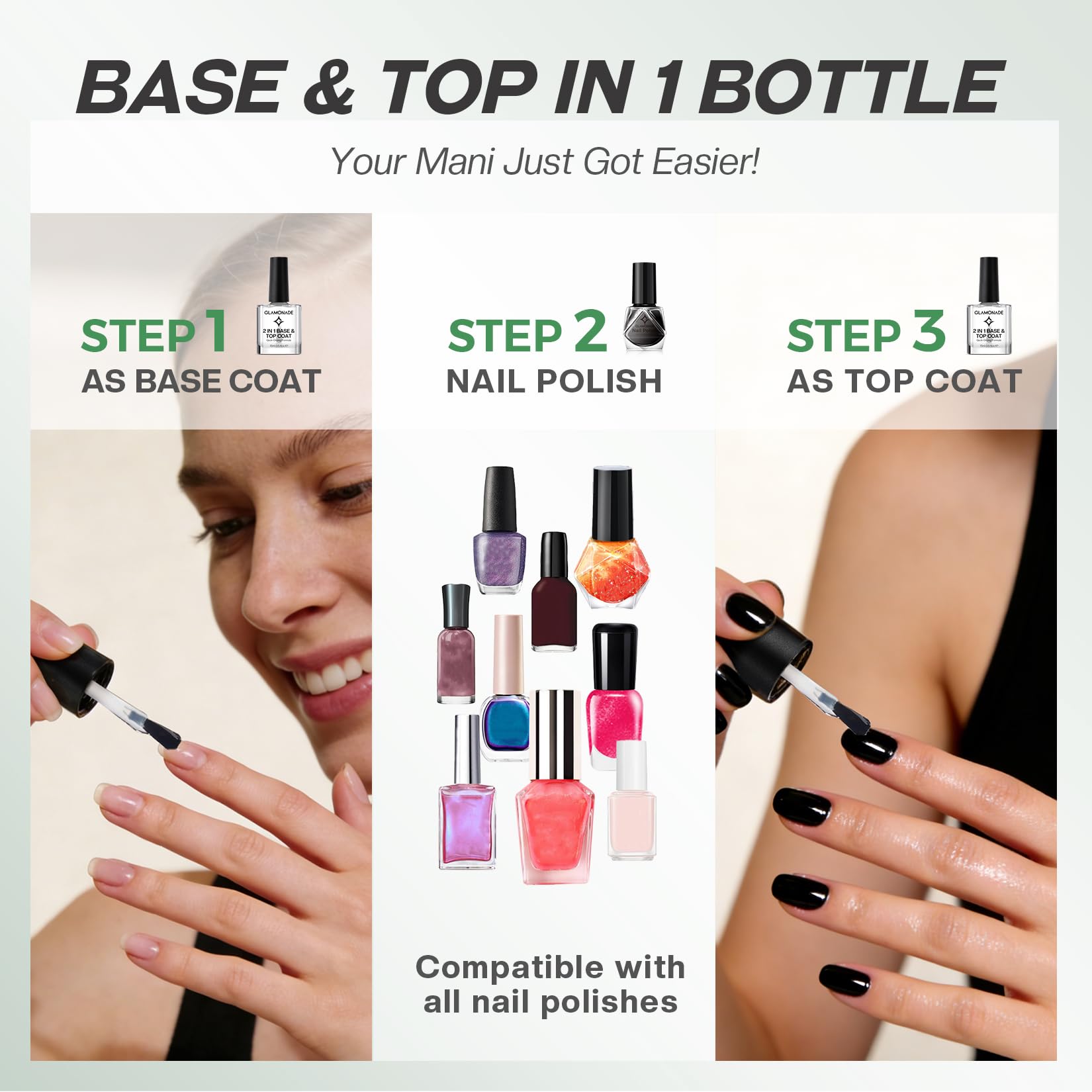 Glamonade Base Top Coat suitable for natural nails and daily use