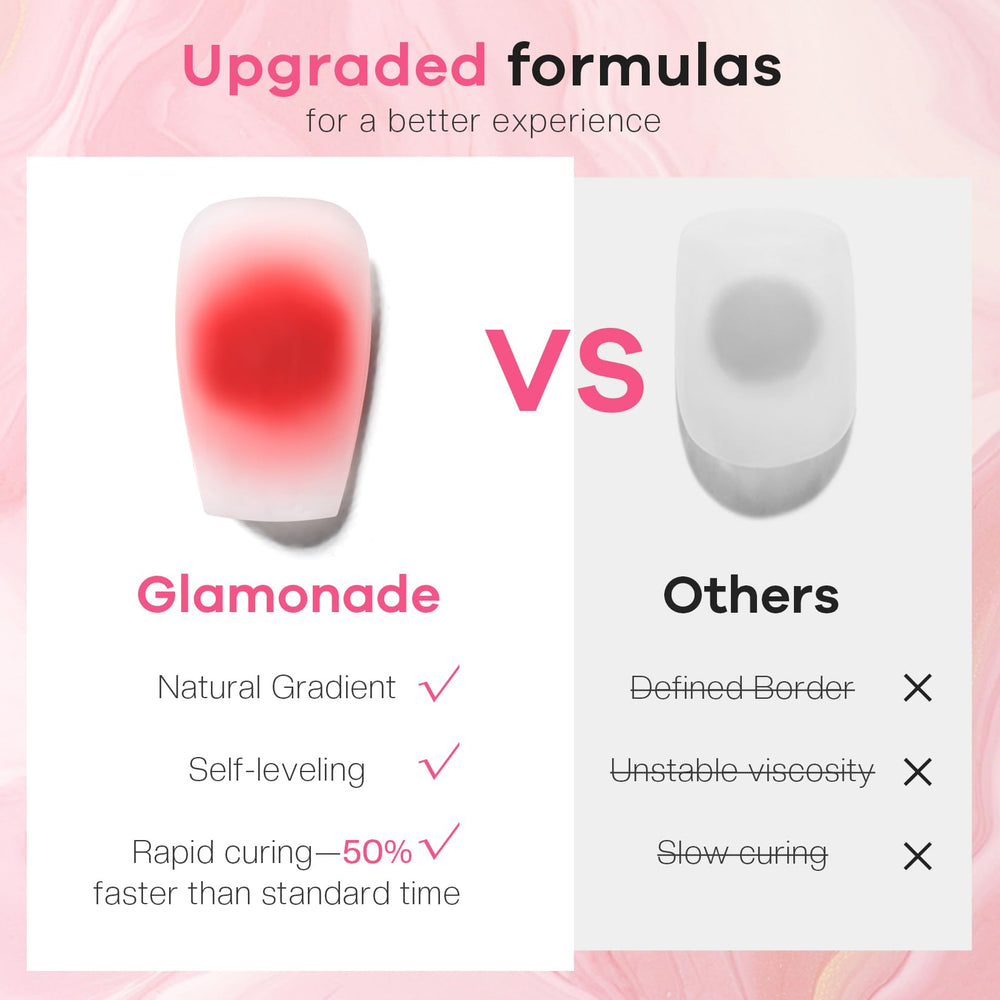 Glamonade Blooming Gel, curado rápido en 60–90 segundos para rápida ejecución.