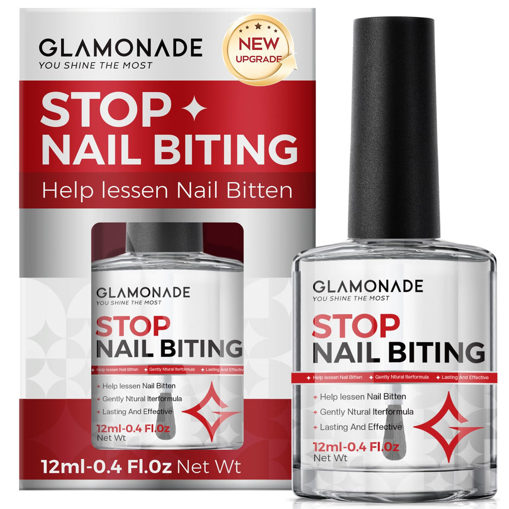 Glamonade bottle with brush demonstrates easy application for nail biting deterrence