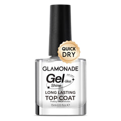 Glamonade clear top coat bottle closeup for fast-dry, salon-grade shine.