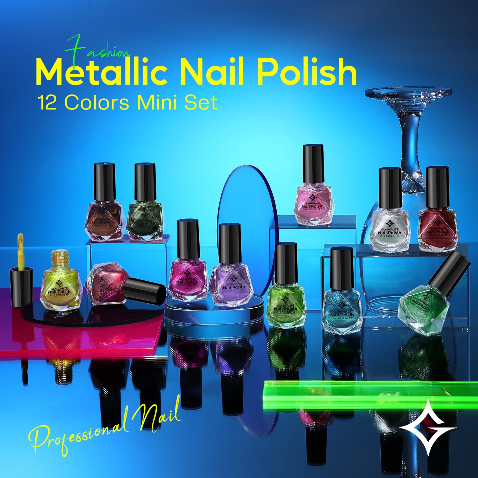 Glamonade esmalte metálico efecto espejo cromado para manicura elegante.