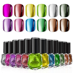 Glamonade esmalte metálico 12 colores con acabado cromado de alto brillo.