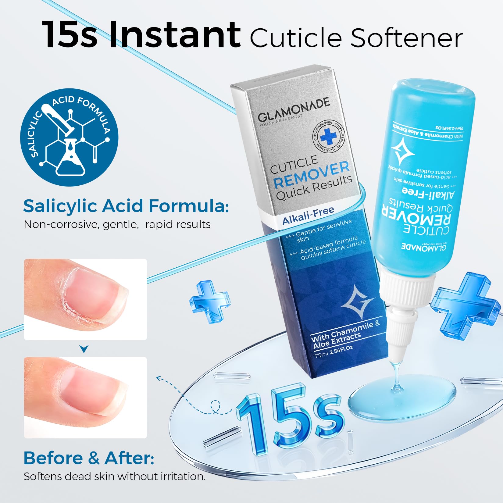 Glamonade gel texture close-up highlighting gentle, effective cuticle softening.
