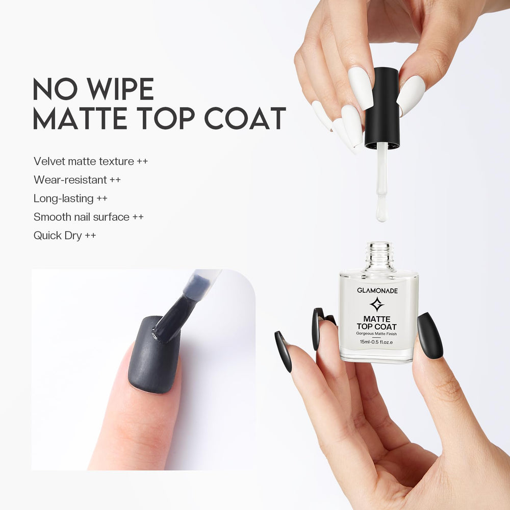 Glamonade Matte Top Coat brush-on application for a fast, smooth matte look.