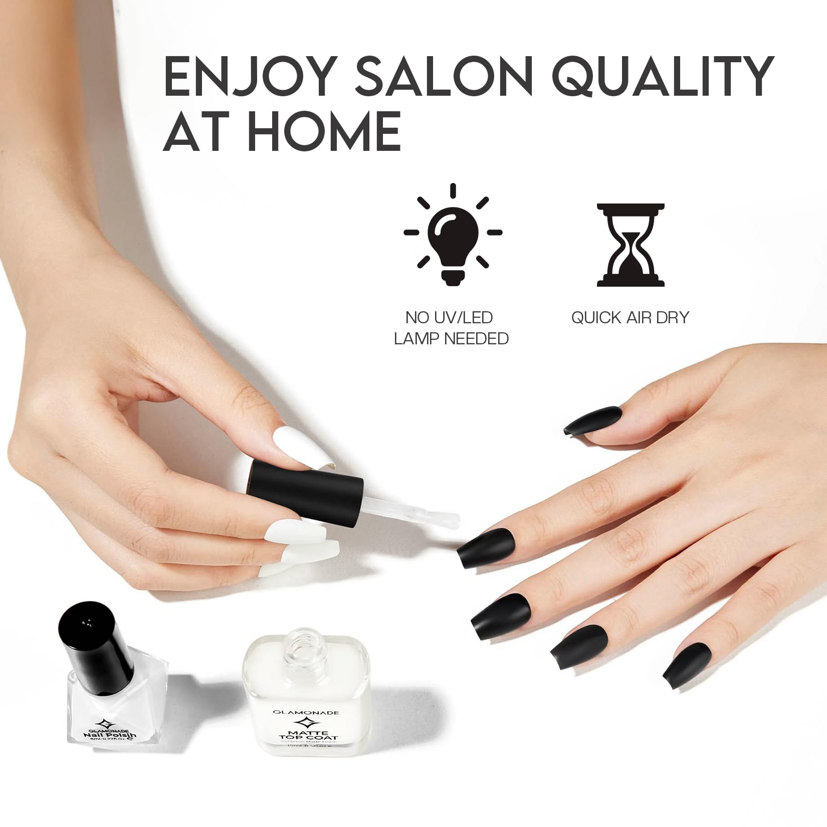 Glamonade Matte Top Coat delivers salon-quality matte finish at home.