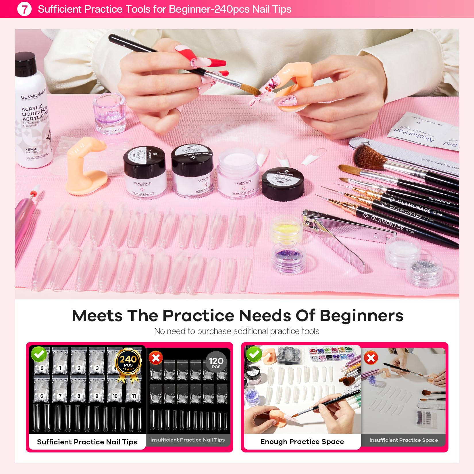 Glamonade acid-free primer and top coat for healthy adhesion.