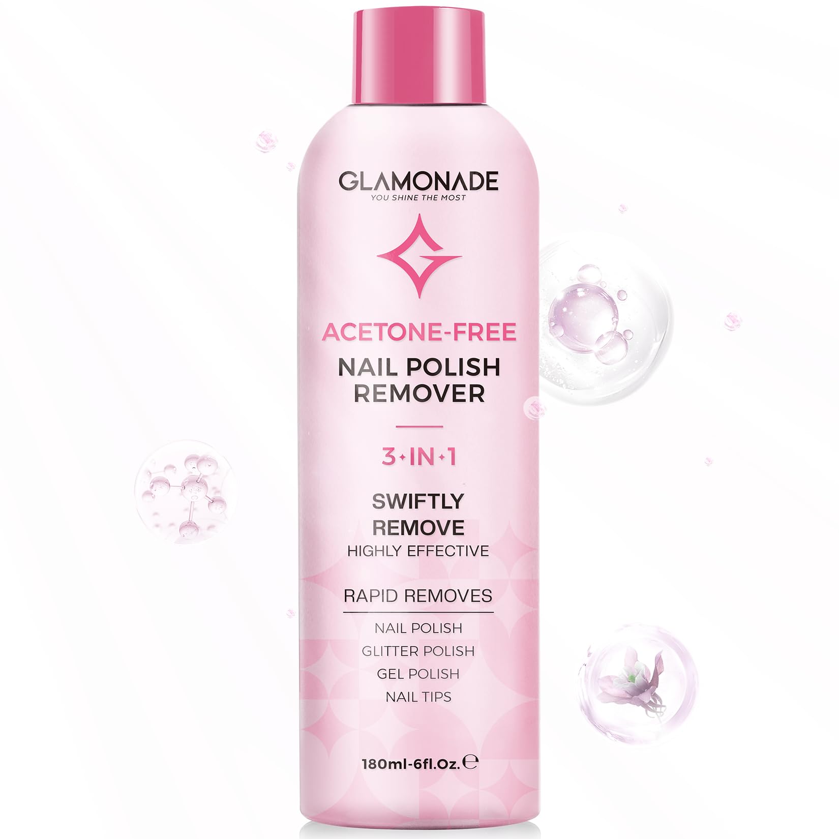 Glamonade quitaesmalte gel, botella a mano para uso doméstico sin acetona.