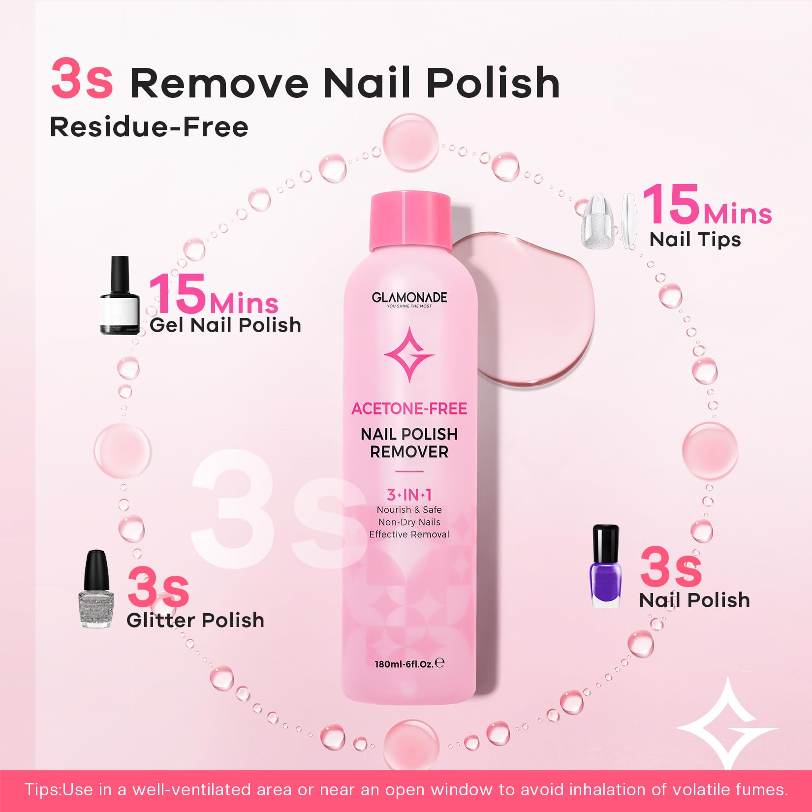 Glamonade remover gel rápido para quitar esmalte sin esfuerzo.