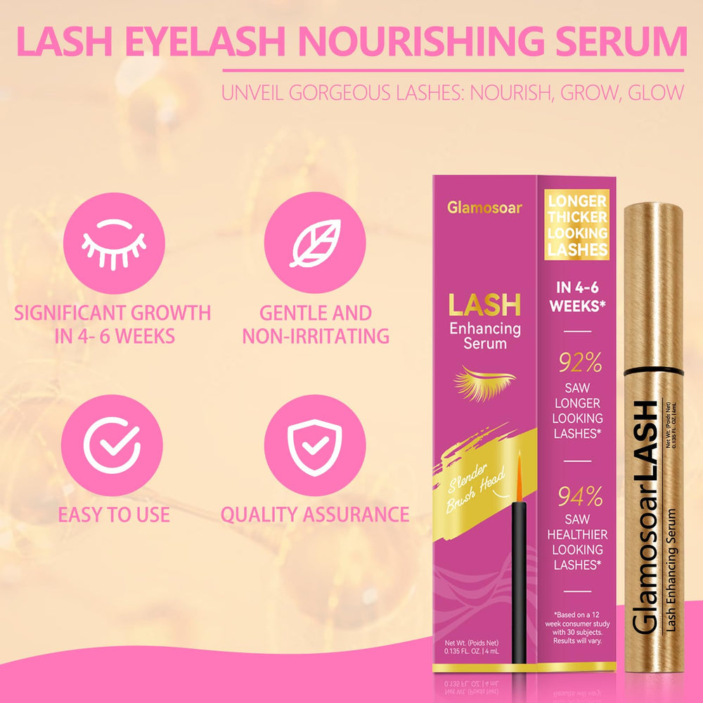 Glamosoar Lash Serum close-up on lashes for a fuller look.