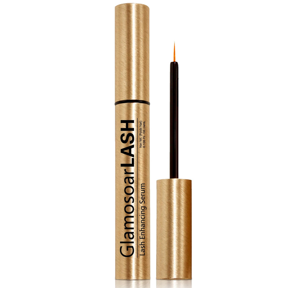 Glamosoar Lash Serum display shows up to three months of daily use.