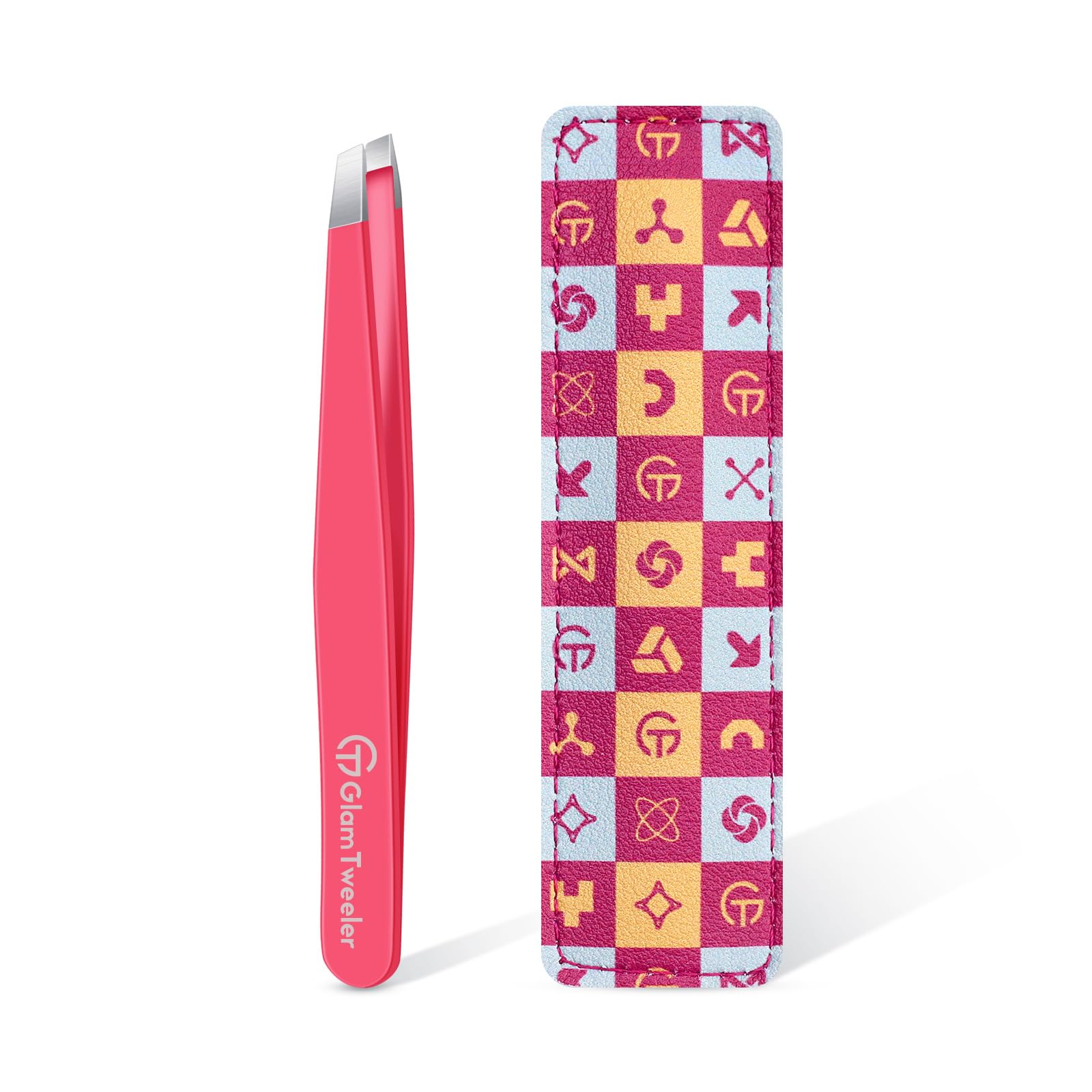 GlamTweeler expert slant tip tweezers with full-size design for precise hair removal.