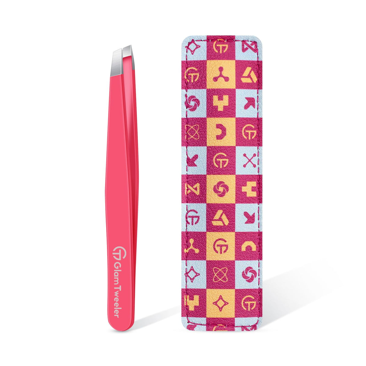 GlamTweeler expert slant tip tweezers with full-size design for precise hair removal.